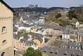 A view of the Grund from above with Kirchberg in the background