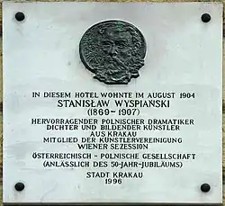 Commemorative plaque for Stanisław Wyspiański (since 1996)