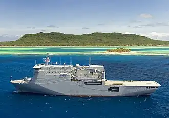 HMNZS&nbsp;Canterbury with a large aftdeck for helicopters.