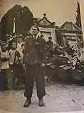 Bruguier at the burial of the martyrs at the pit of Célas, 18 September 1944
