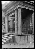 A close-up of the portico
