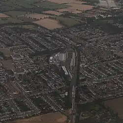 Hainault tube depot and station (shown just below the main depot) from the air