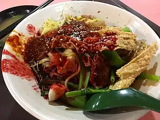 Hakka yong tau foo served with brown sweet bean sauce