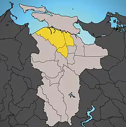 Location of Hato Rey shown in yellow within San Juan
