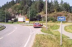 Road sign on the road to Hell