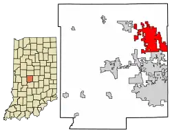 Location of Brownsburg in Hendricks County, Indiana.