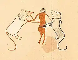 Figure with rampant lions