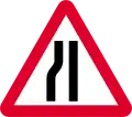 Road narrows on left ahead (right if symbol reversed)