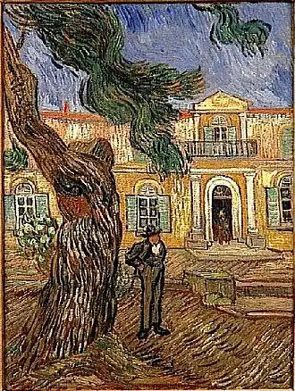 Pine Trees with Figure in the Garden of Saint-Paul Hospital 1889 Musée d'Orsay, Paris, France (F653)