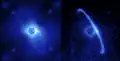 GPI Image of star HR4796a showing the debris disk as seen through polarization measurements.
