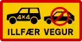 Difficult road: 4×4 car required (these and "TORLEIÐI" are typically preceded with an F, e.g. F35)[8]