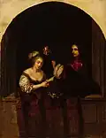 A woman singing and a gentleman playing the guitar, copy of work by Caspar Netscherin, Finnish National Gallery