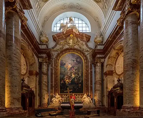 Baroque Ionic columns in the Karlskirche, Vienna, Austria, 1715–1737, by Johann Bernhard Fischer von Erlach[27]