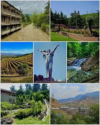 From top left: Aghstev River&nbsp;• Ijevan central park Ijevan Vineyards&nbsp;• Mother Armenia Ijevan Wildlife Sanctuary&nbsp;• Ijevan Dendropark Ijevan skyline and Gugark mountains