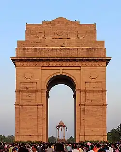 The India Gate, built in 1921–1931, is a war memorial located near the Rajpath, on the eastern edge of the "ceremonial axis" of New Delhi, India.