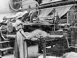 Hemp fibers being mechanically carded