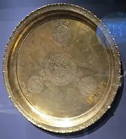 Inlaid brass tray of Badr al-Din Lu'lu'. Mosul, 13th cen. V&A