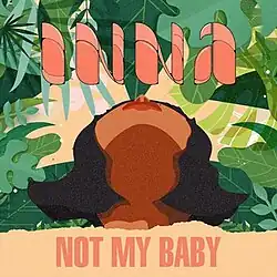 An animated image of a woman seen from underneath her chin, depicting her surrounded by jungle leaves. The song's title and artist are superimposed in light red colors.