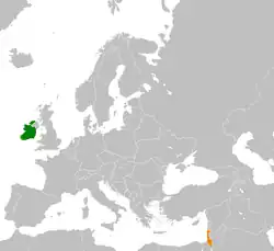 Map indicating locations of Ireland and Israel