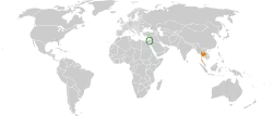Map indicating locations of Israel and Thailand