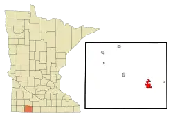 Location of Jackson within Jackson County and state of Minnesota