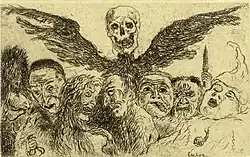Death Dominating the Deadly Sins (1904) etching, 9 × 14&nbsp;cm, Royal Library of Belgium, Brussels