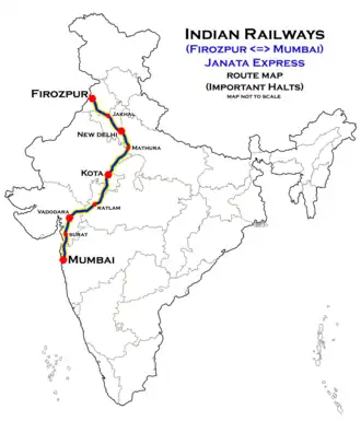 Janta Express (Firozpur–Mumbai) route map