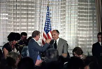U.S. President Jimmy Carter (left) and Mexican president José López Portillo (right) toast during a luncheon hosted by the President of Mexico, 1979.