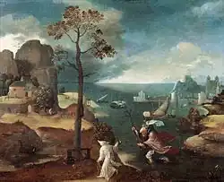 St Christopher Bearing the Christ Child, oil on panel, 48&nbsp;cm ×&nbsp;59.5&nbsp;cm (18.9&nbsp;in ×&nbsp;23.4&nbsp;in), Rockoxhuis, Antwerp