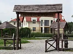 A bicycle rest area near houses in Kępa Zawadowska, near Bruzdowa Street, in 2012.