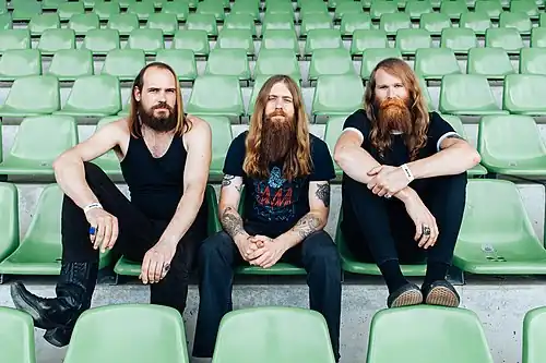 Kadavar at Maifeld Derby, 2016. From left to right: Simon Bouteloup, Christoph Lindemann and Christoph Bartelt.