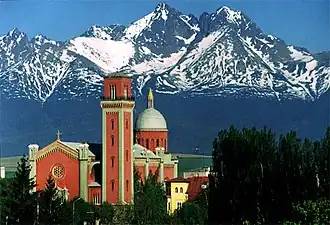 The New Evangelical Church in Kežmarok and the High Tatra Mountains