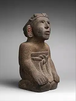 Kneeling female figure; 15th–early 16th century; painted stone; overall: 54.61&nbsp;cm ×&nbsp;26.67&nbsp;cm (21.50&nbsp;in ×&nbsp;10.50&nbsp;in); Metropolitan Museum of Art (New York City)