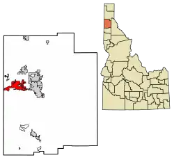 Location of Post Falls in Kootenai County, Idaho