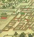Seonjeongjeon hall at Changdeokgung and its vicinity in Donggwoldo.