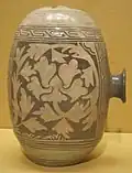Korean punch'ong ware pear-shaped wine bottle, Choson dynasty, second half of 15th century, stoneware with glaze and white slip decoration