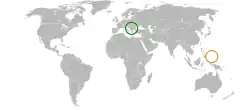 Map indicating locations of Kosovo and Palau