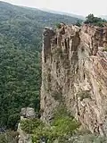 The Maiden's cliff /Momina skala in Bulgarian/ above the river, about 2&nbsp;km away from Hrabrino, on the track to Hut Zdravets.