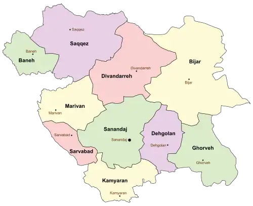 Location of Marivan County in&nbsp;Kurdistan&nbsp;province (left,&nbsp;yellow)