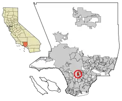 Location of Florence-Graham in Los Angeles County, California.