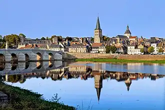 Sainte-Croix-Notre-Dame in La Charité-sur-Loire seen on the Loire