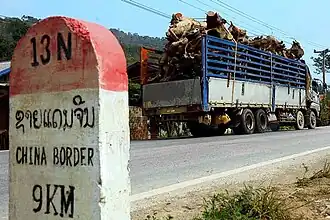 N13 Milestone 9&nbsp;km (5.6&nbsp;mi) from Chinese border at Boten