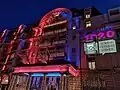 The hotel as seen at night