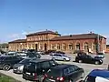 Lentvaris railway station. Commuting from the town to Vilnius is widespread via rail, road, and bus transport