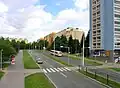 Lodžská (Łódź) Street; names of Polish cities and rivers prevail in the housing estate.
