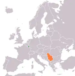 Map indicating locations of Luxembourg and Serbia