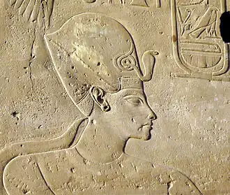 Wall relief of Horemheb on a column of the colonnade of Amenhotep III, Luxor Temple, Egypt