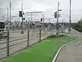 Bike paths passing through the station as seen in September 2015