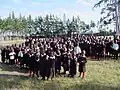 The students gathered for morning assembly.