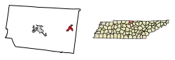 Location of Red Boiling Springs in Macon County, Tennessee.